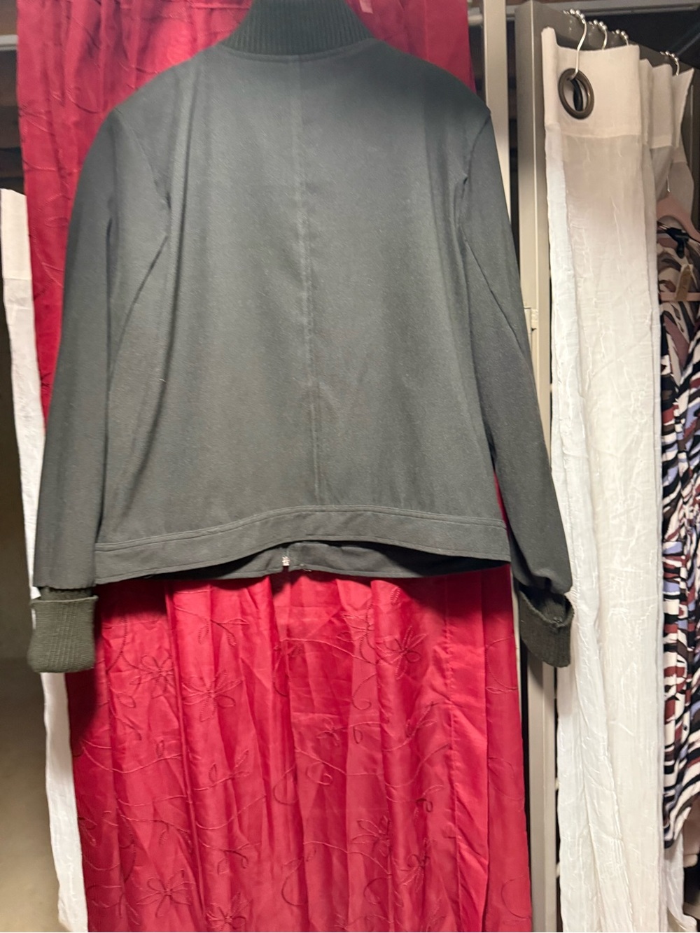 Women's Olive Bomber Jacket with Ribbed Trim - Picture 5 of 8